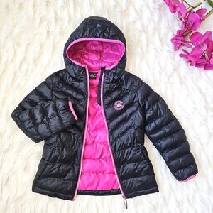 Girls ZEROXPOSUR Insulated Full Zip Hooded Puffer Jacket sz 10-12 Pink Black